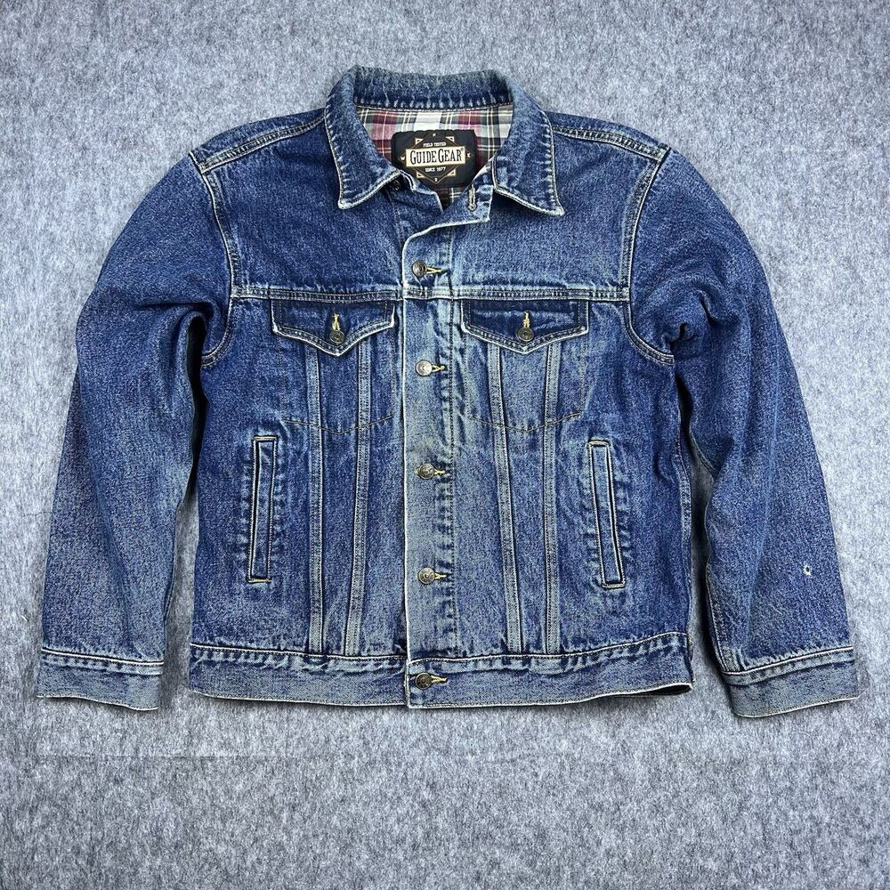 Vtg Guide Gear Men's Jean Jacket Flannel Lined Denim Trucker Farmer Western Sz M